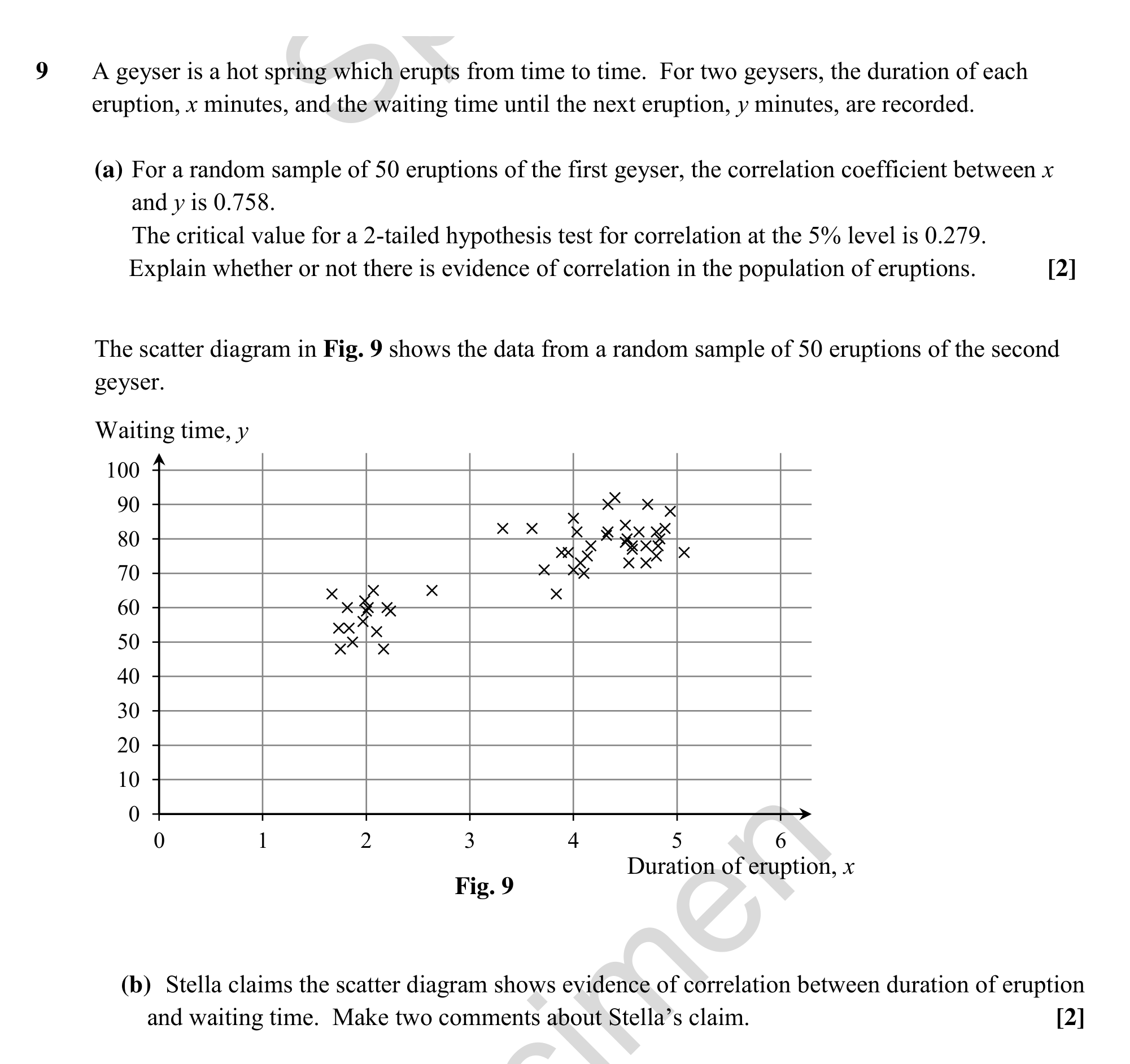 Question 9 — Hypothesis Testing, Scatter Diagrams, Correlation — OCR MEI Sample Paper