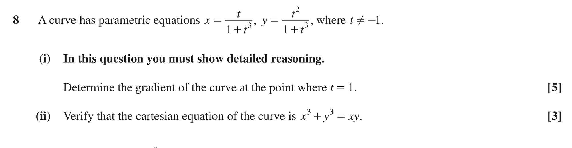 Question 8 — Parametric Equations — OCR MEI June 2018