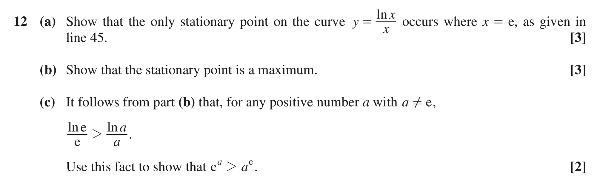 Question 12 — Differentiation, Logarithms, Proof, Exponentials — OCR MEI October 2020