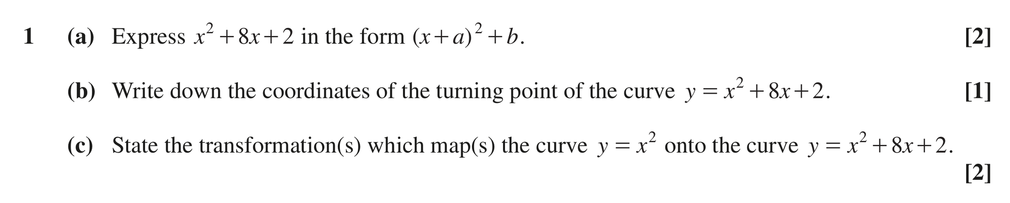Question 1 — Quadratics, Graph Transformations — OCR MEI October 2021
