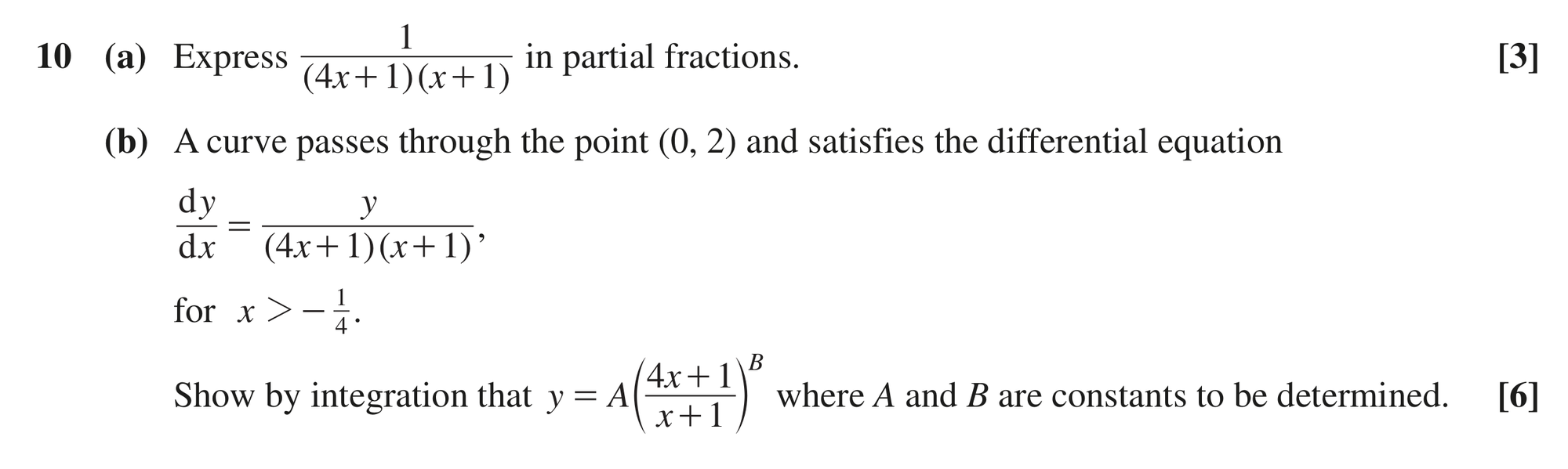 Question 10 — Partial Fractions, Differential Equations — OCR MEI October 2021