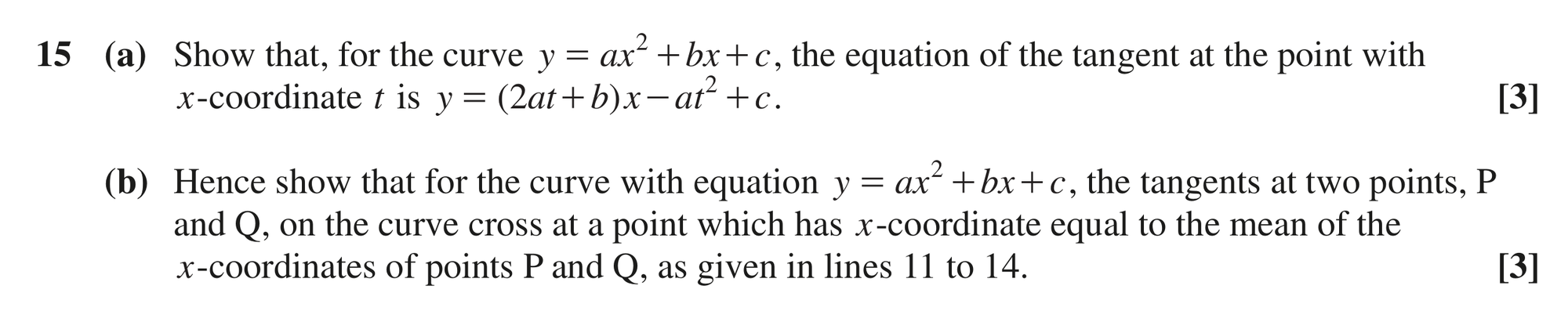 Question 15 — Differentiation, Quadratics, Coordinate Geometry, Proof — OCR MEI June 2024