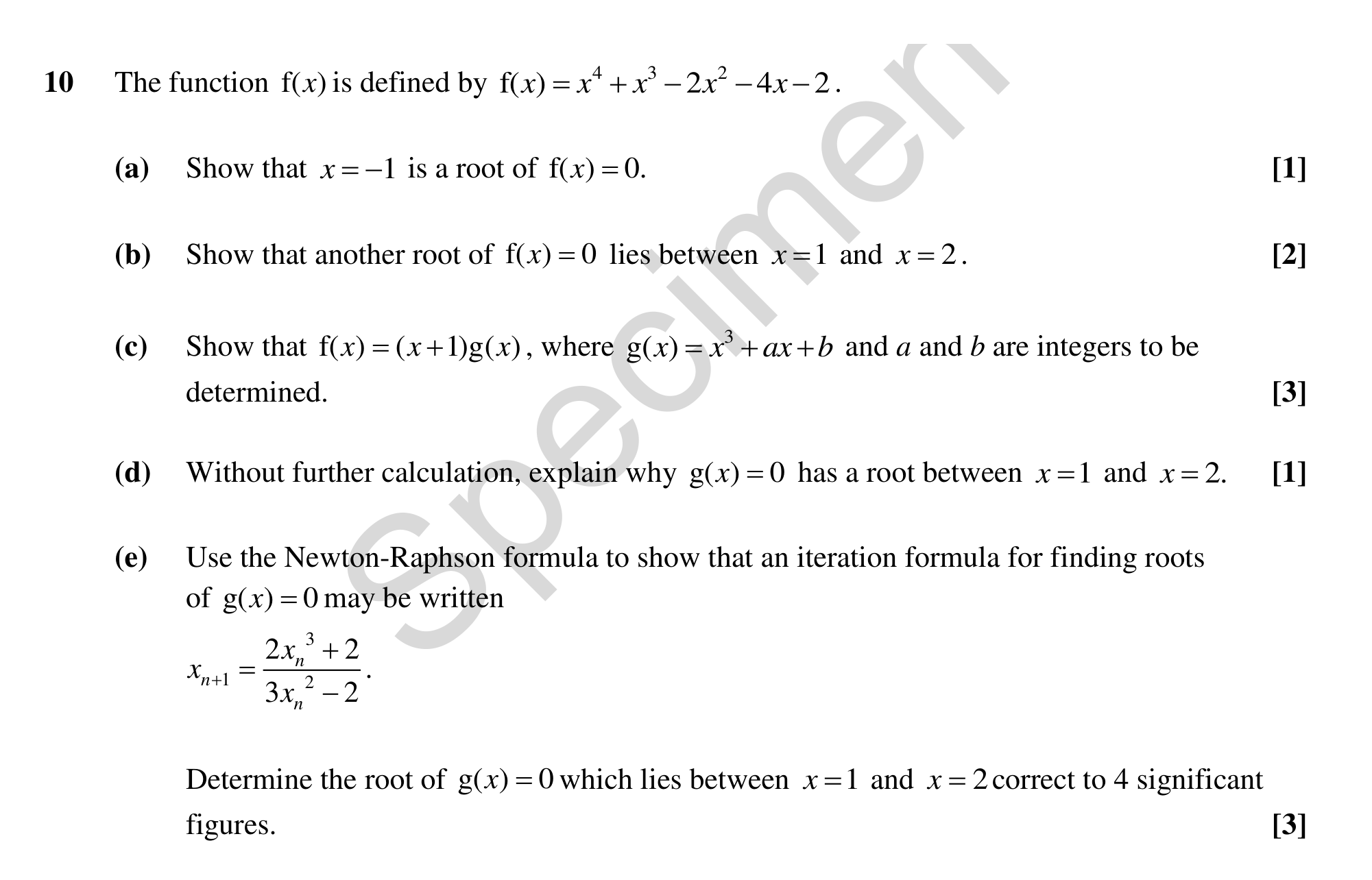 Question 10 — Factor Theorem, Numerical Methods, Newton Raphson — OCR MEI Sample Paper