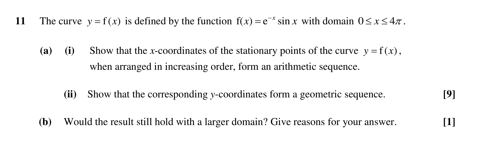 Question 11 — Differentiation, Geometric Sequences and Series — OCR MEI Sample Paper