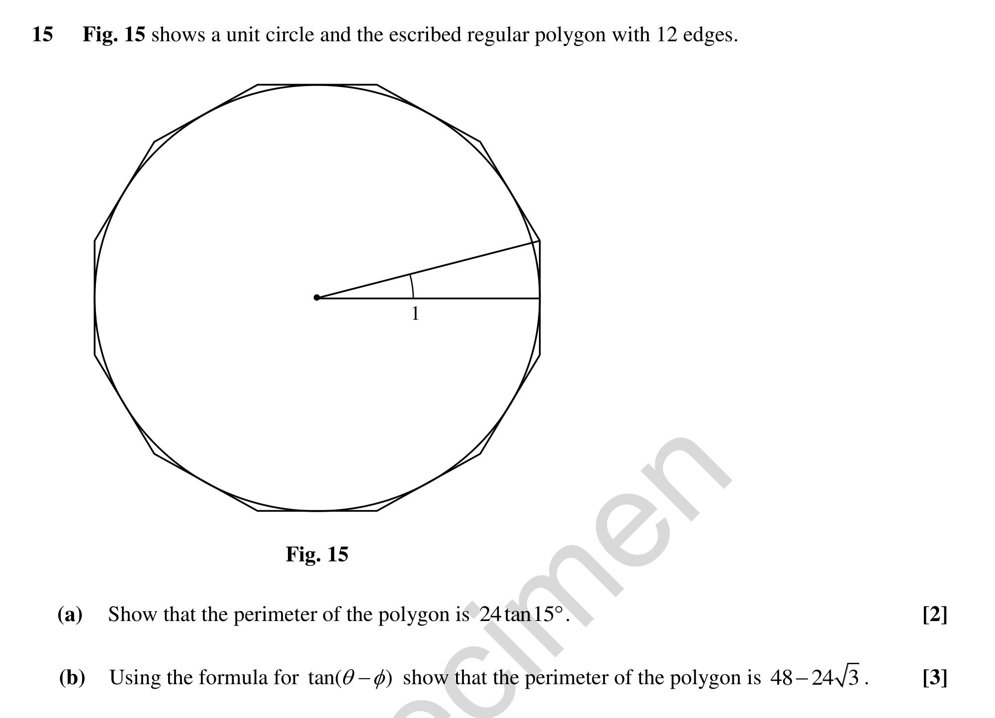 Question 15 — Trig, Indices and Surds, Circles, Arc Length, Sectors and Segments — OCR MEI Sample Paper
